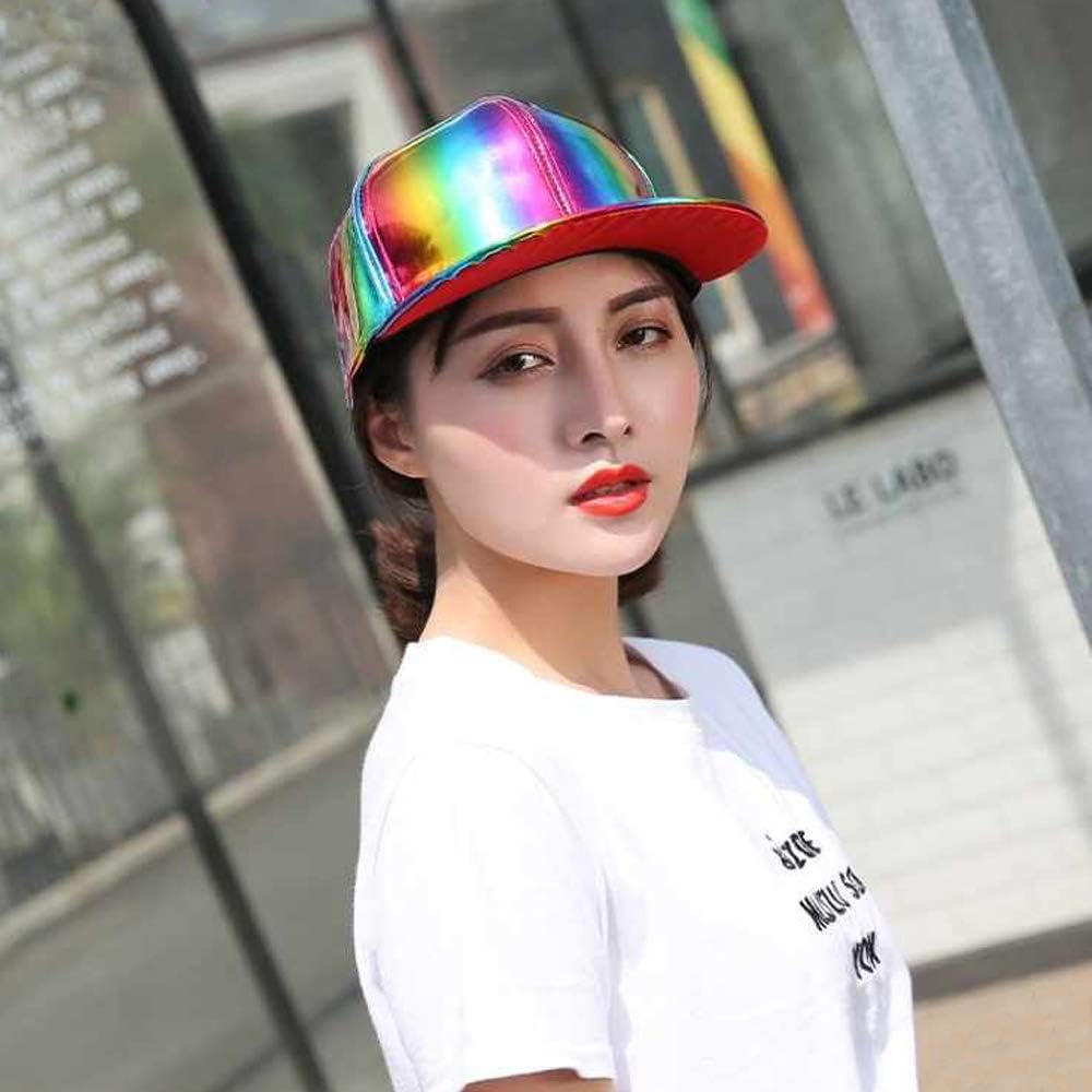 FALETO Adjustable Shiny Holographic Baseball Cap Rainbow Reflective Hip Hop Rave Hat Metallic Casual Cap