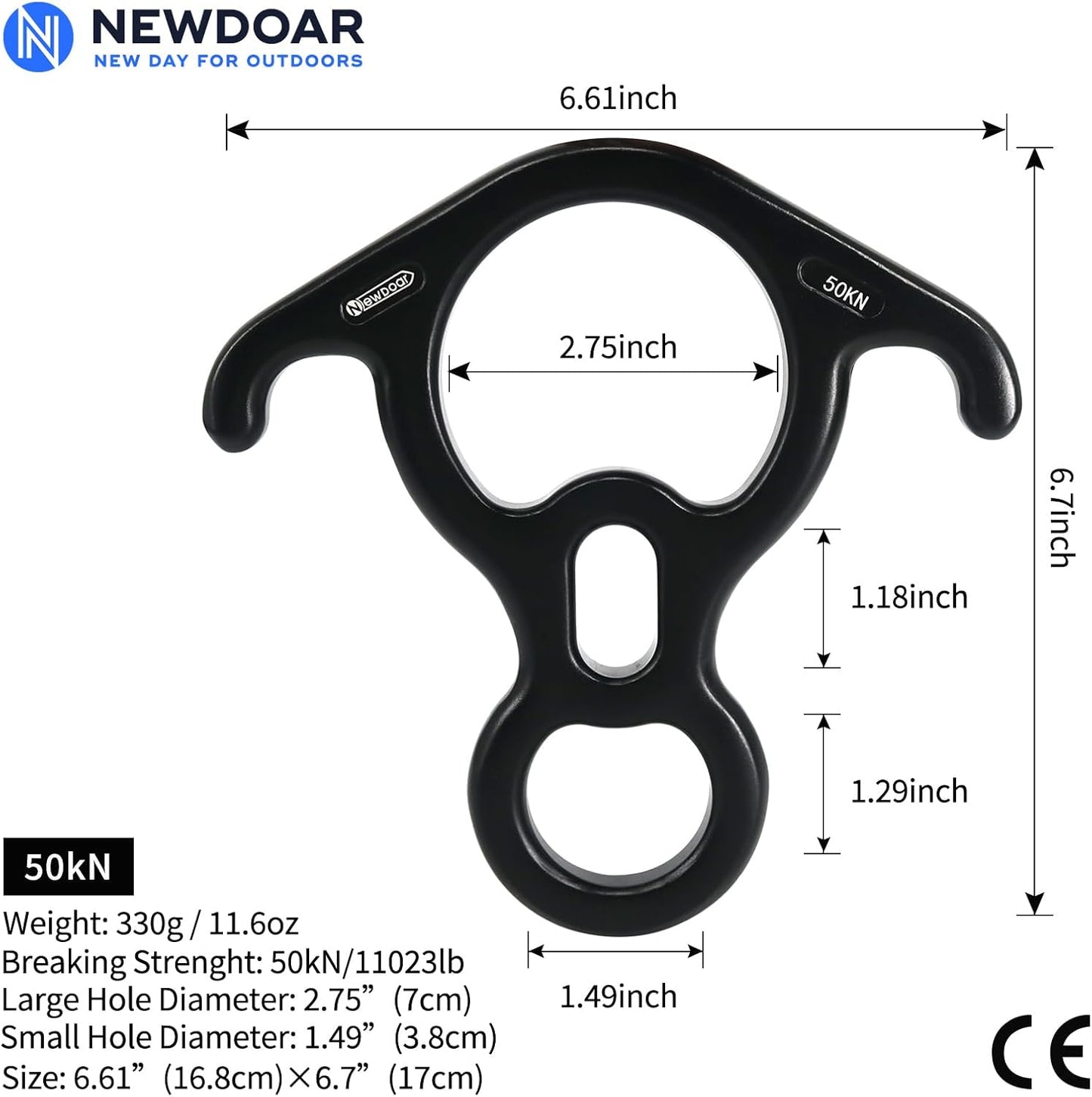 NewDoar 50KN 11000 LBF Rescue Figure,8 Descender Large Bent-Ear Belaying and Rappelling Gear Belay Device for Rock Climbing, Aerial Dance,Ziplining and Peak Rescue 7075 Aluminum Alloy