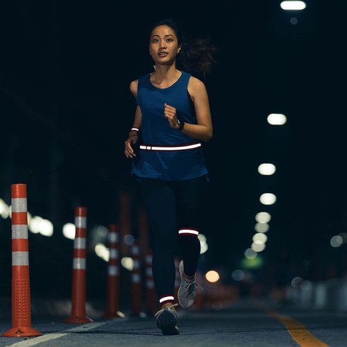 M METERXITY 2 Pack Reflective Bands - Safety Reflector Tape Strip, High Visibility Reflective Running Gear, Apply to Running Night Walking(14x1.5 Inch, Purple)