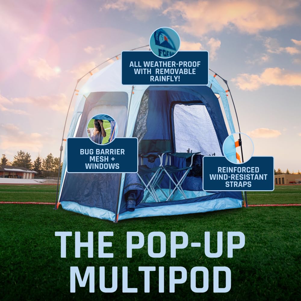 Fofana Pop Up Tents for Camping - 4-Person Dome, Blue - Windproof & Water-Resistant Cold Weather Tent & Pop Up Shelter with 270-Degree View & Instant Setup