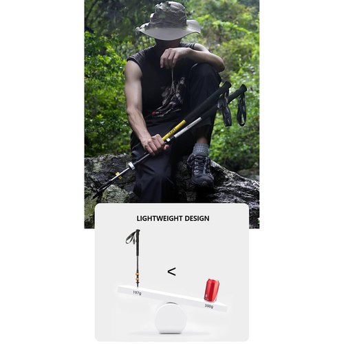 axGear Carbon Fiber Trekking Pole Adjustable Hiking Stick Collapsible Walking Cane Black