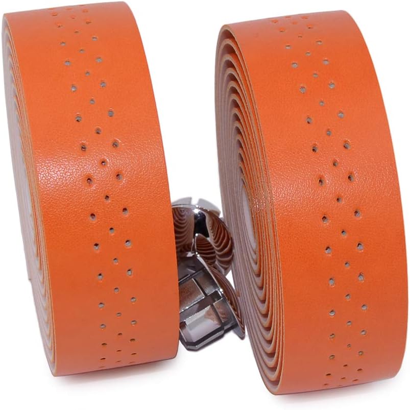 KINGOU Handlebar Tape Luxury PU Leather Bar Tape Fixed Gear/Road Bike Bar Wrap with 2 Reflective Plug