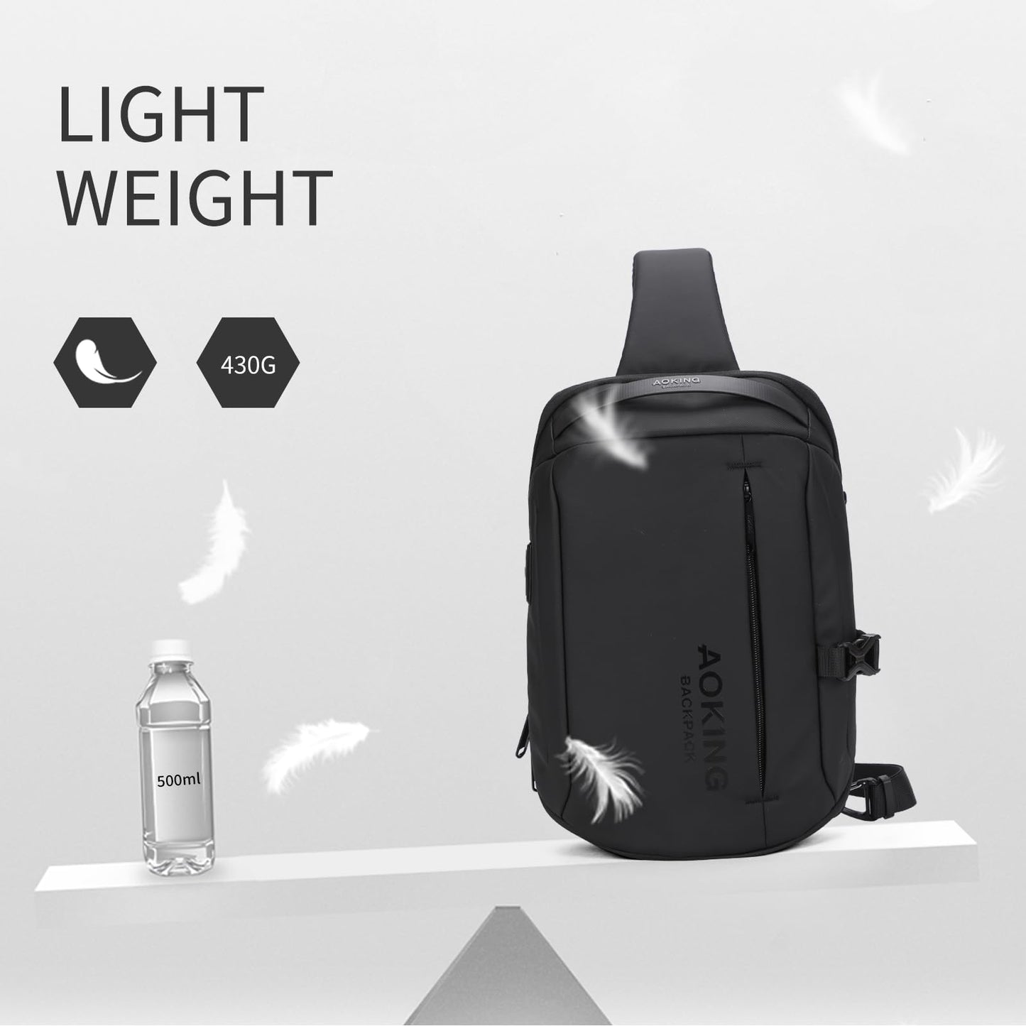 AOKING Lightweight Sling Bag for Men,Waterproof Crossbody Shoulder Backpack with USB Charging Port,Casual Cross Body Bag (Black 1)