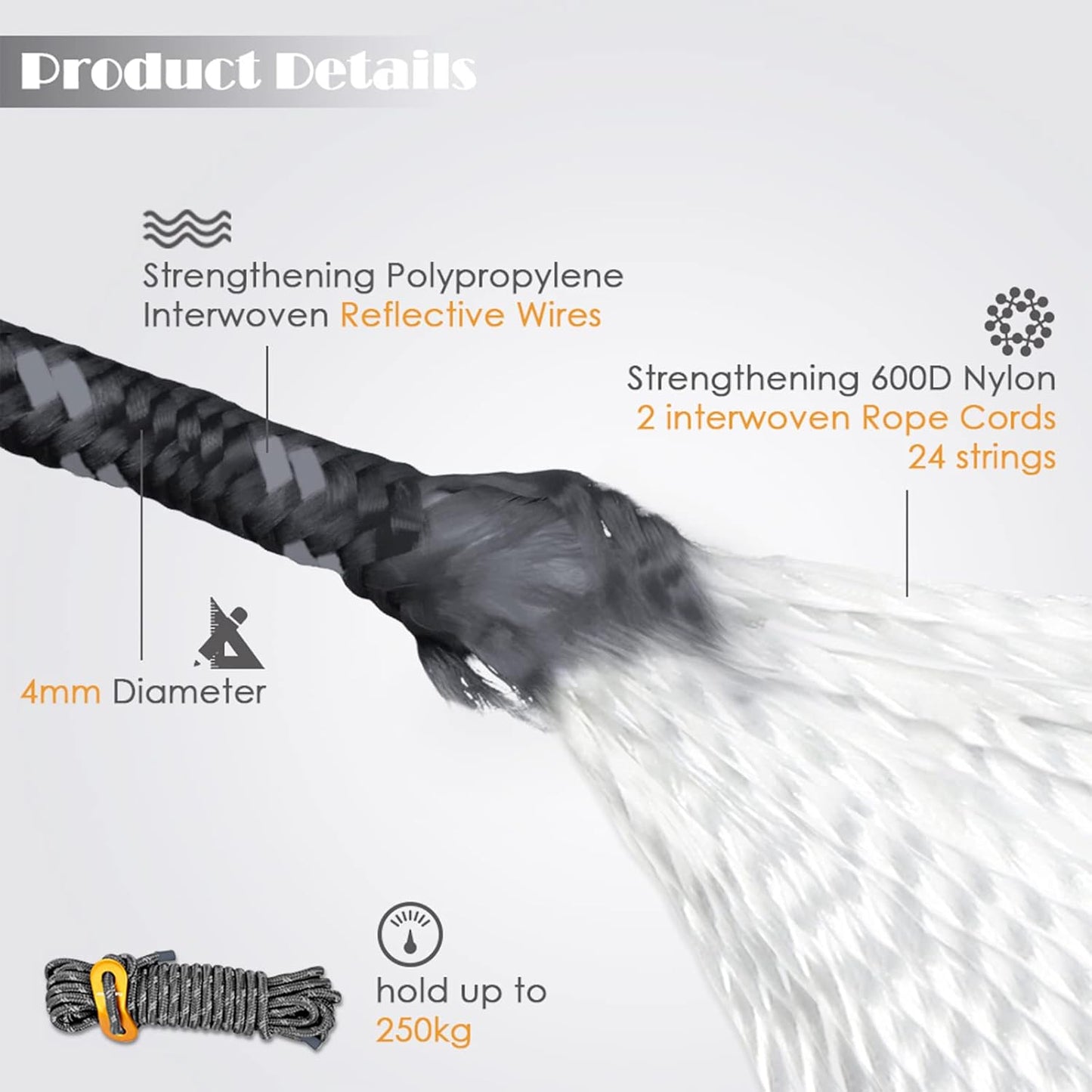 GEERTOP 6 Pack Reflective Guy Lines 4 mm Tent Cords Ultralight Camp Ropes with Aluminum Adjuster Tensioner for Tent, Tent Tarp, Canopy Shelter, Outdoor Camping Hiking Backpacking Travel