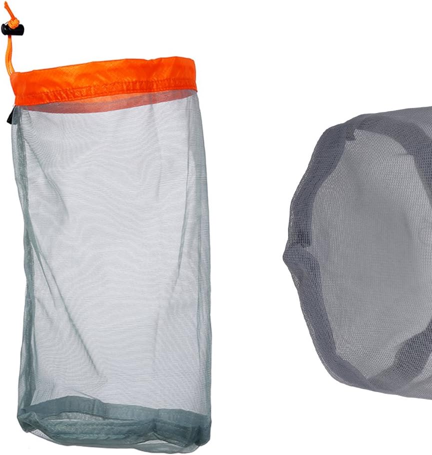 Mesh Stuff Sack Light Weight Nylon Mesh Drawstring Storage Bag for Travelling Hiking Camping Stuff Storage(Orange M)