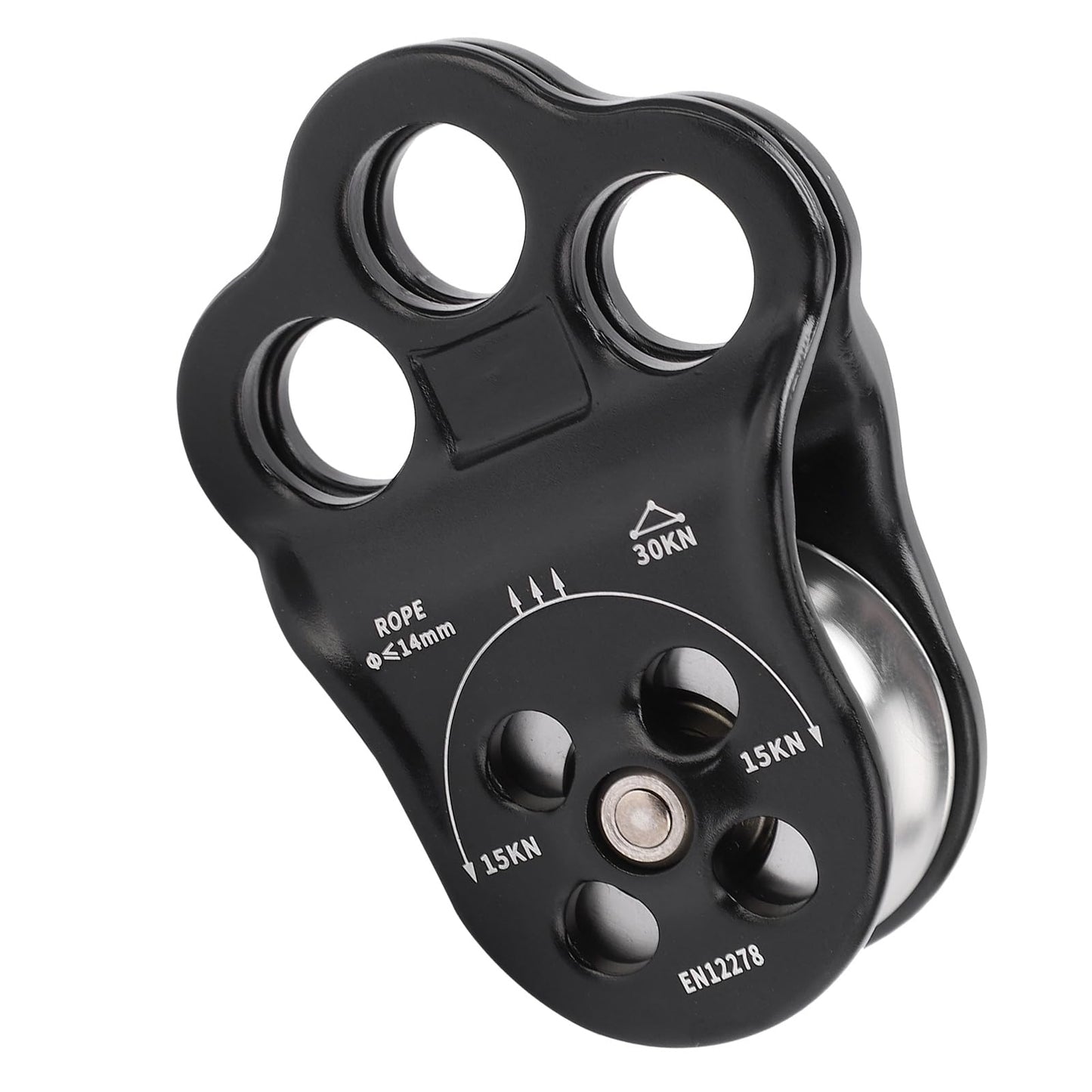 30KN Dual Bearing Hitch Climber Pulley, for Arborist Tree Climbing with 3 Holes Side Plate