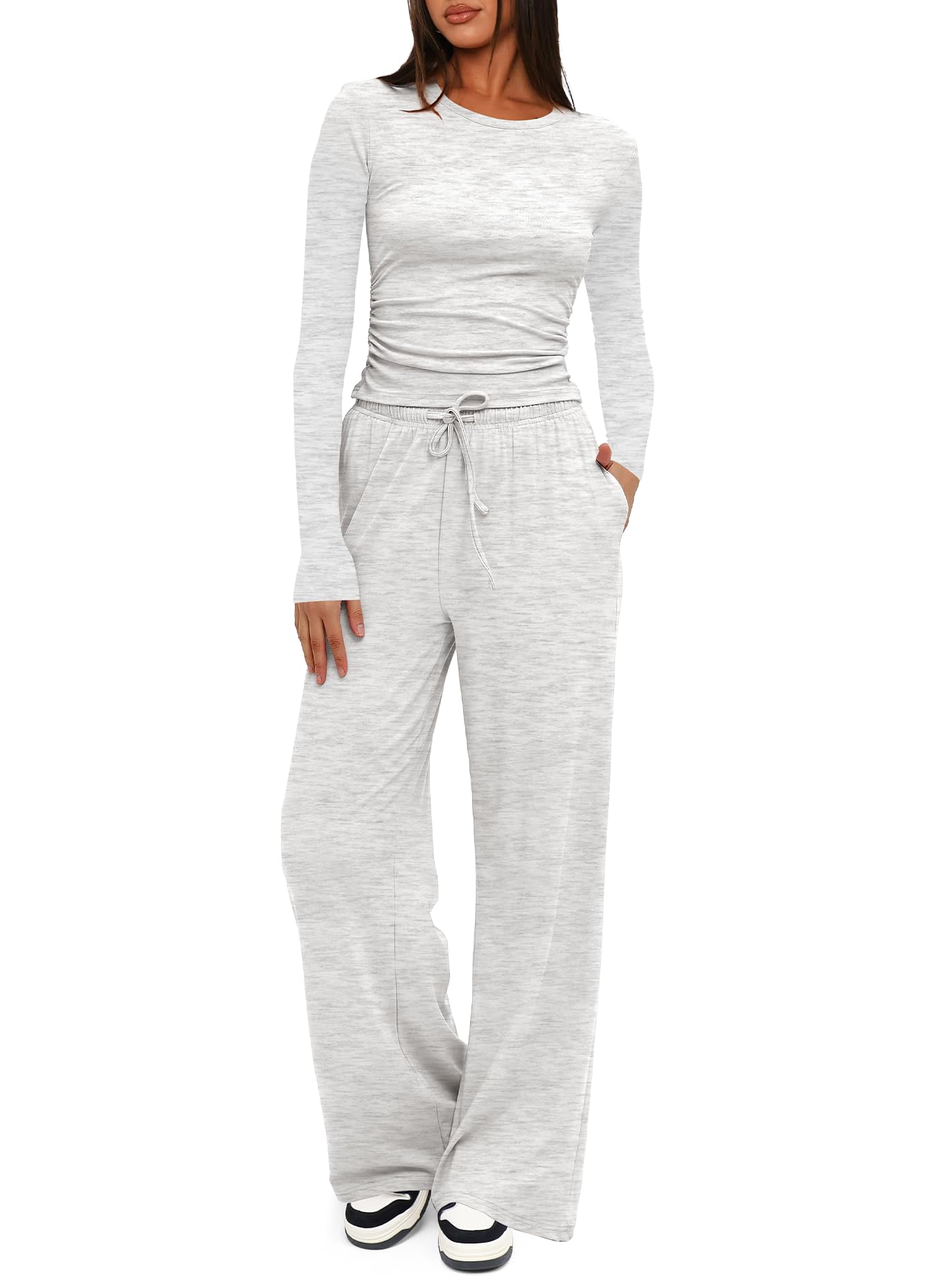 Darong Women's 2 Piece Pajama Set Fall Collection 9065B White Grey M