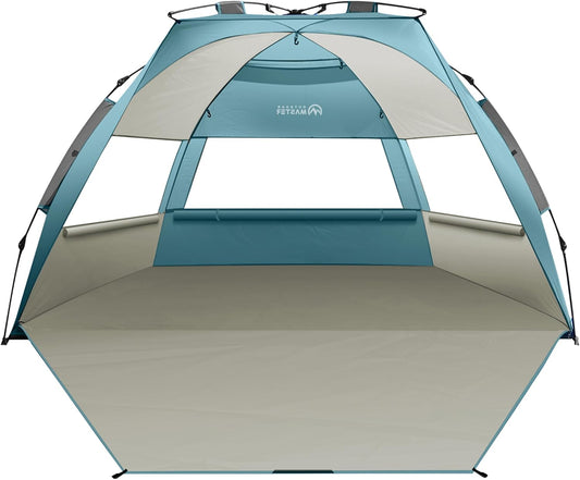 OutdoorMaster Beach Tent Sun Shelter for 3-4 Person, Pop Up Beach Tent Easy Setup with Sandbags, Portable Sun Shade Canopy with Carrying Bag for Beach & Outdoor, UPF50+ UV Protection, Family Size