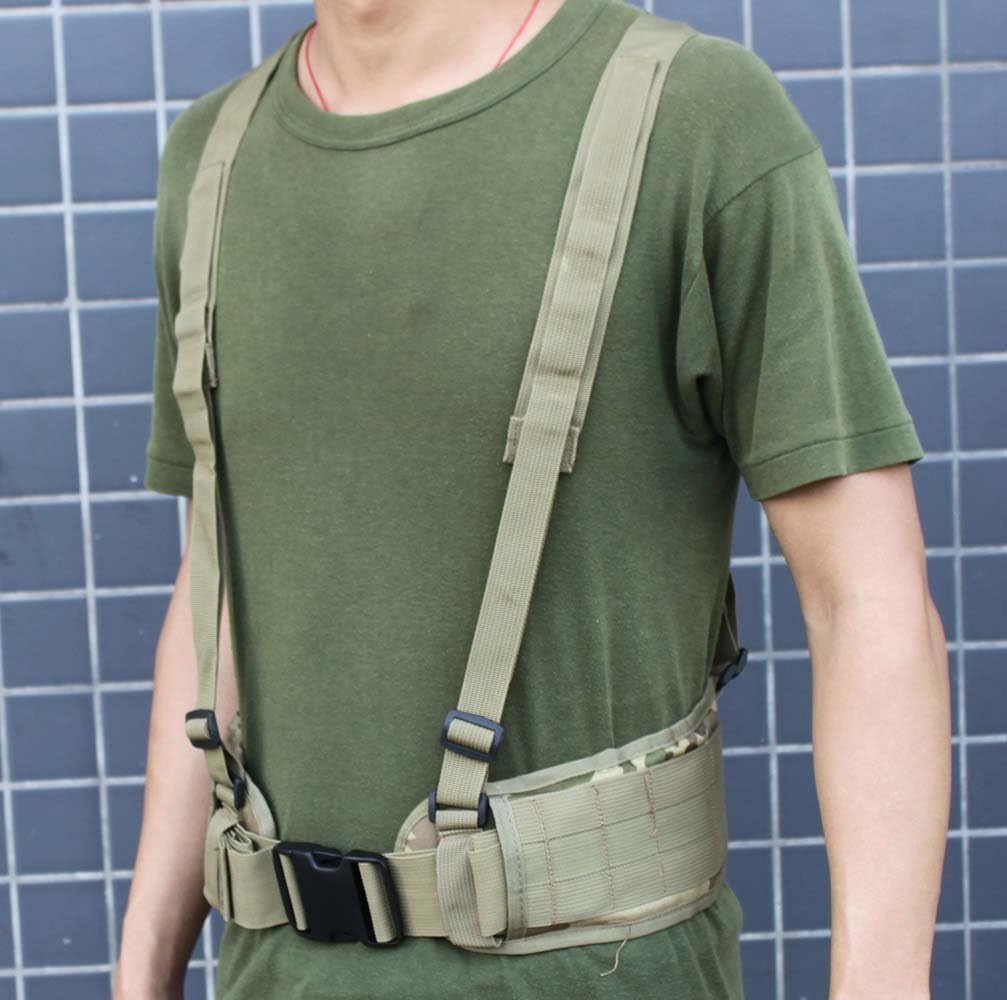 Tactical Molle Waist Belt with Adjustable Suspenders & Free Straps for Airsoft Combat