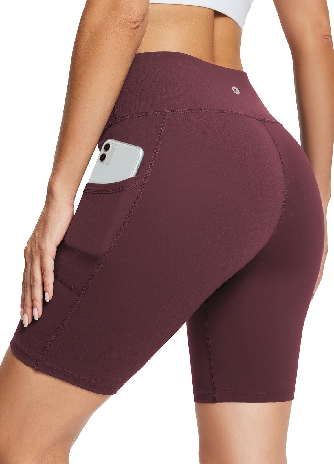 baleaf Biker Shorts Women Yoga Gym Workout Spandex Running Volleyball Tummy Control Compression with Pockets Soft 8" Wine Red XL