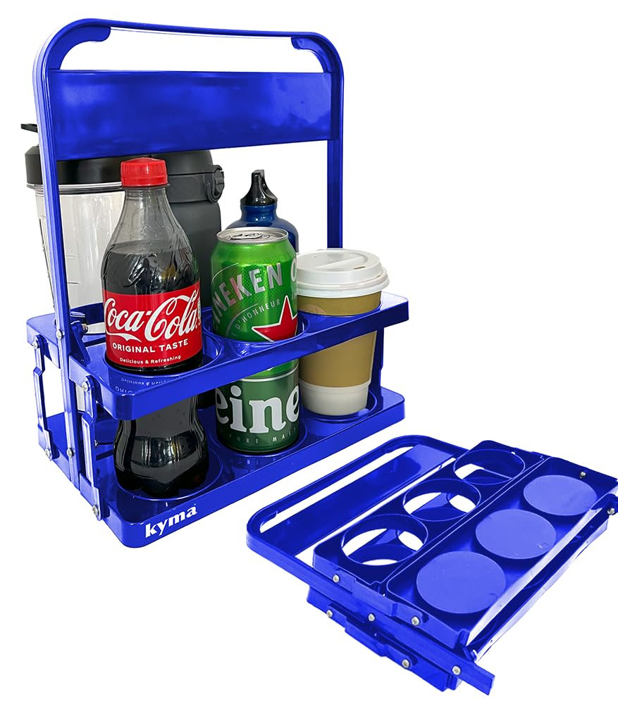 6 Drink Carrier with Handle – Lightweight Cup Caddy for Work, Travel and to-Go Drinks – Collapsible Design (2 Pack, Blue)