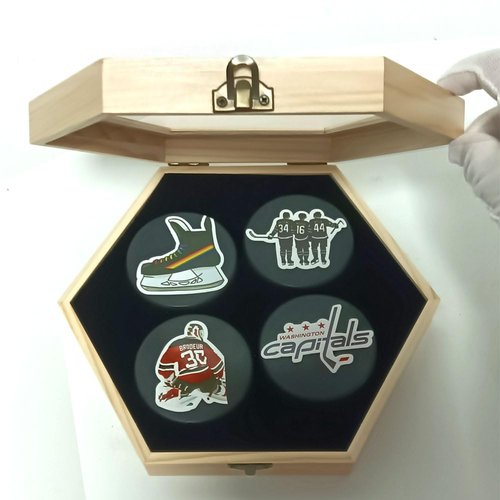 Hockey Display Case, Hockey Rack, Hockey Display Case with UV Resistant Vintage Lock, Holds 4 Hockey Pucks (Pucks Not Included)...
