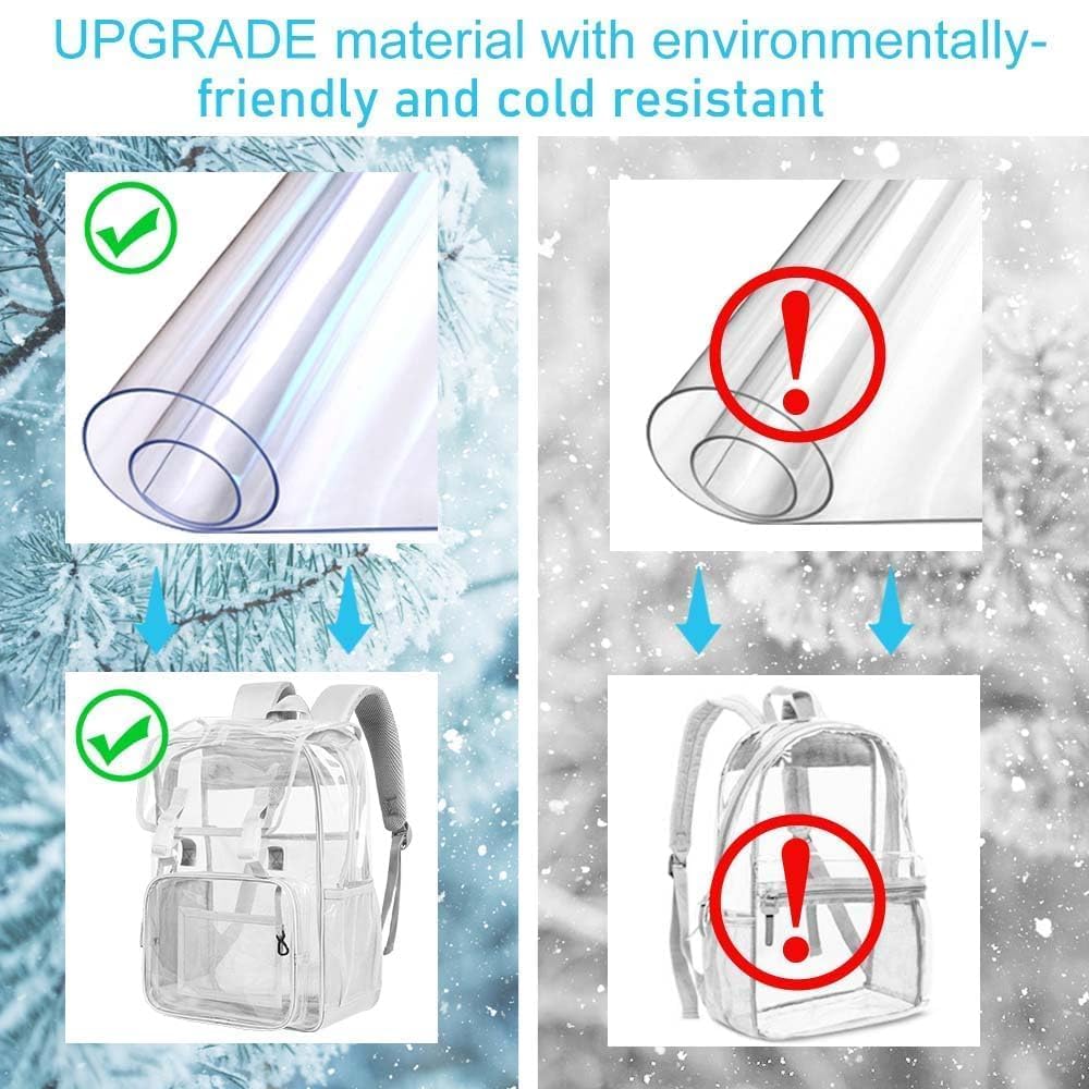 3PCS Clear Backpack, Heavy Duty Transparent Bookbag for Men Boys, Stadium Approved See Through Backpack Set (Grey)