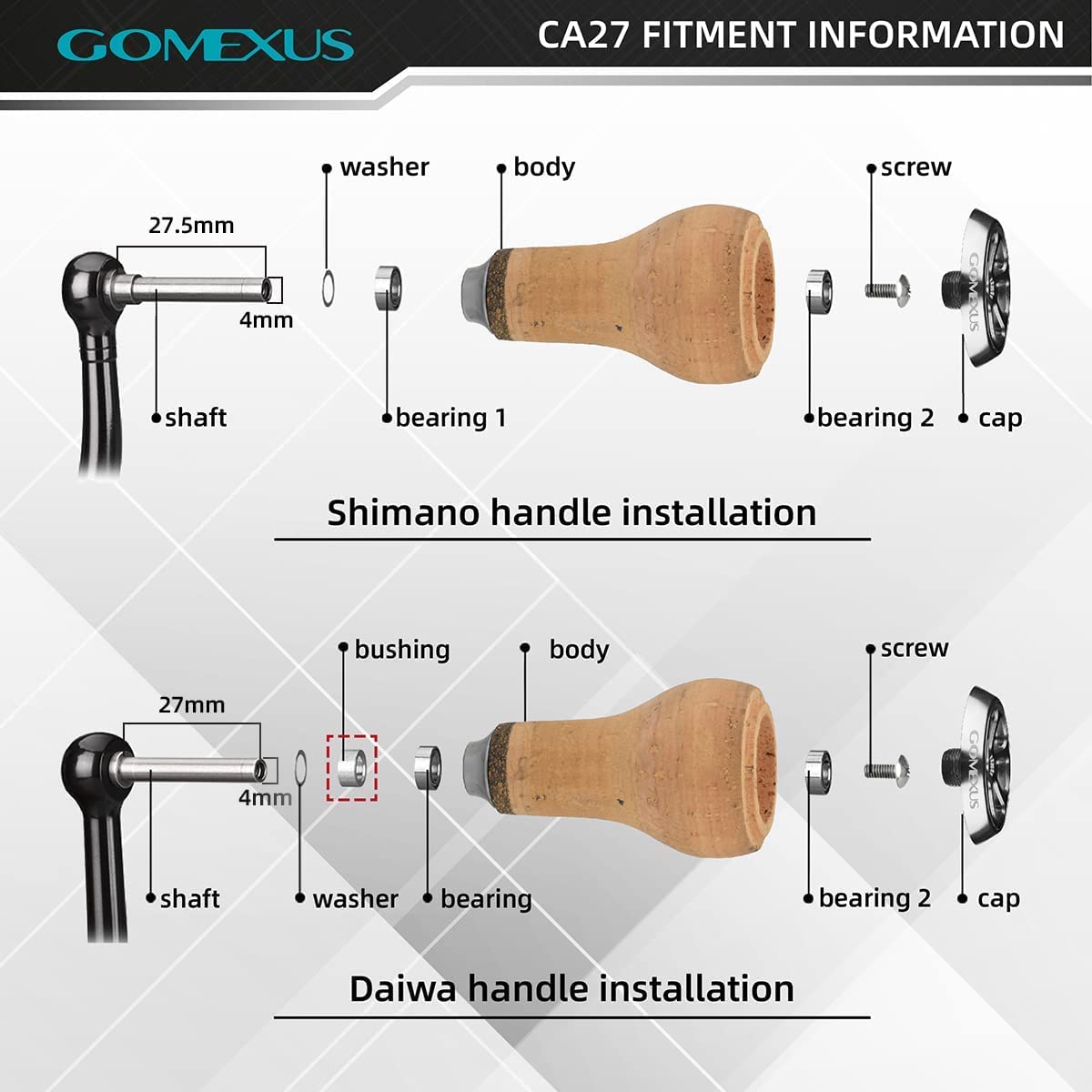 GOMEXUS Power Knob Compatible for Shimano Stradic Tranx Curado SLX Daiwa Tatula Fuego Spinning Baitcasting Reel 27mm Cork