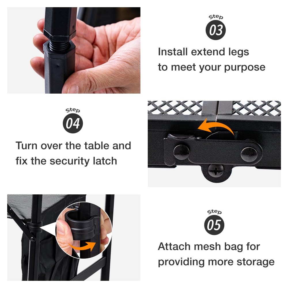 Japard Folding Grill Table, 2 x 1.3 FT Lightweight Height Adjustable Aluminum Table with Mesh Desktop and Mesh Bag for Outdoor Camping Picnic BBQ (Silver, small (23" x 15"))