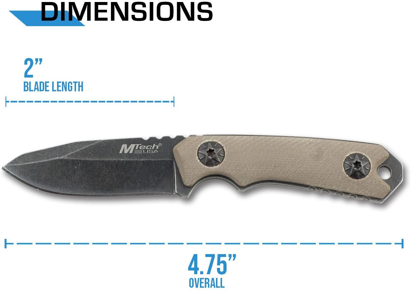 MTech USA MT-20-30 Series Fixed Blade Neck Knife, Drop Point Blade, G10 Handle, 4-3/4-Inch Overall