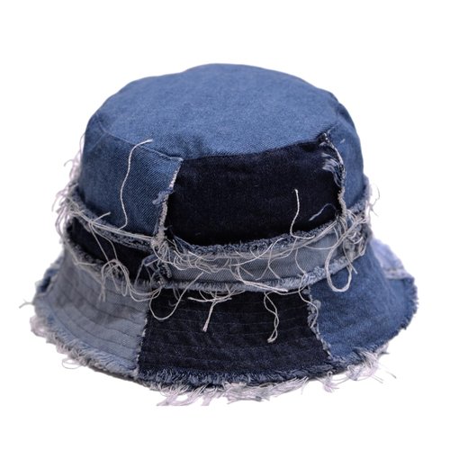 BLUEGLORY Cotton Stitching Patchwork Denim Distressed Bucket Hat, Sun Hat, Hat for Men and Women (YFLM)