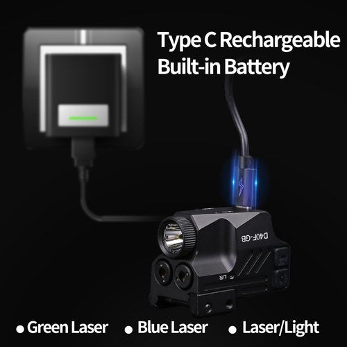 erwinyte D40F-GB 500 Lumens Pistol Flashlight,Blue/Green Laser Sight for Pistol,Rechargeable Handgun Light Laser Combo,Aluminum Weapon Light for Pistol with Rail