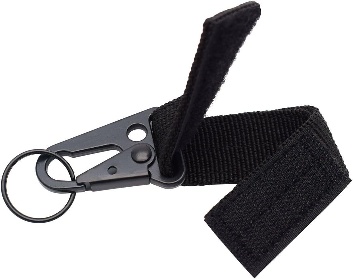 4 Pack Magic tape KeyChain Tactical Gear Clip Nylon Hook&Loop Belt Key Holder Black Metal Hook & O-ring Buckle for Molle Bags,Outdoor Sport Hiking Backpack,Belt,Webbing Attachment Strap