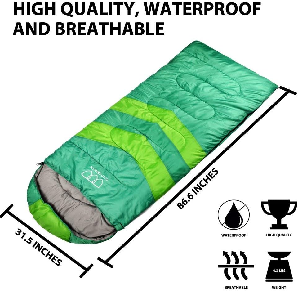 Gold Armour Sleeping Bag - Sleeping Bag for Indoor & Outdoor Use - Great for Kids, Boys, Girls, Teens & Adults. Ultralight and Compact Bags are Perfect for Hiking, Backpacking & Camping (OD Green)