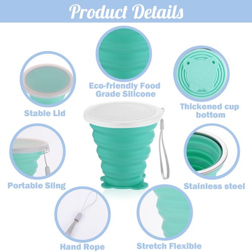 Umigy 6 Pcs Collapsible Cup Silicone Collapsible Travel Cup Expandable Folding Camping Drinking Cup with Lids Silicone Reusable Portable Cup for Travel, Camping, Hiking, Outdoor Sports (11 oz)