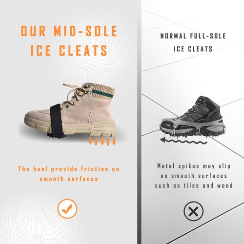 TOURSLOV Ice Cleats for Walking on Snow Ice, Easy On/Off Crampons Traction Cleats Grippers Spikes, Anti-Slip Ice Grippers Snow Grips Footwear for Shoes Boots Hiking Running