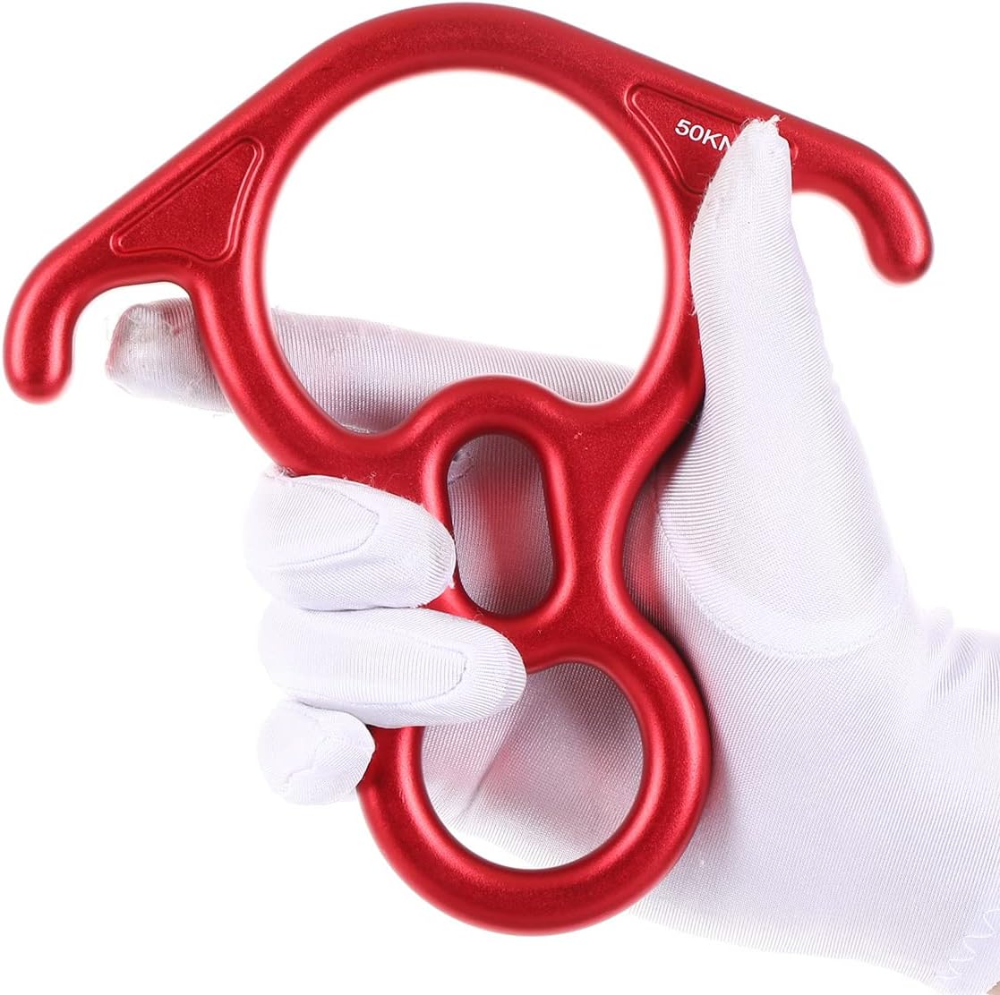PROND Terminal 8 Descender, Rescue Figure 8 Descender with Lock Off Ears, 50KN Aluminum Alloy Bent-Ear Descender for Climbing Rescuing Or Escaping Descender, Climbing Belay & Rappel Equipment
