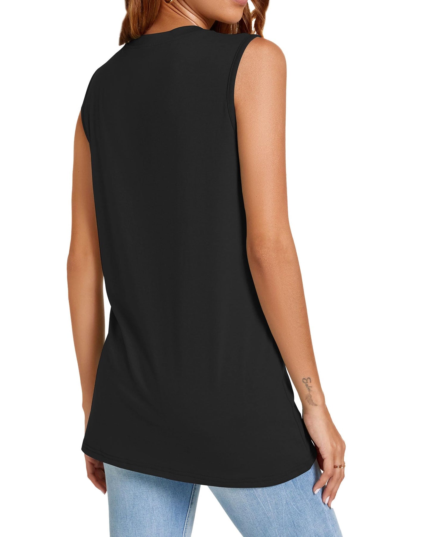 Tank Top for Women Crew Neck Sleeveless Summer Tops Solid Color Casual Loose Fit Dressy Tshirts(Black, M)