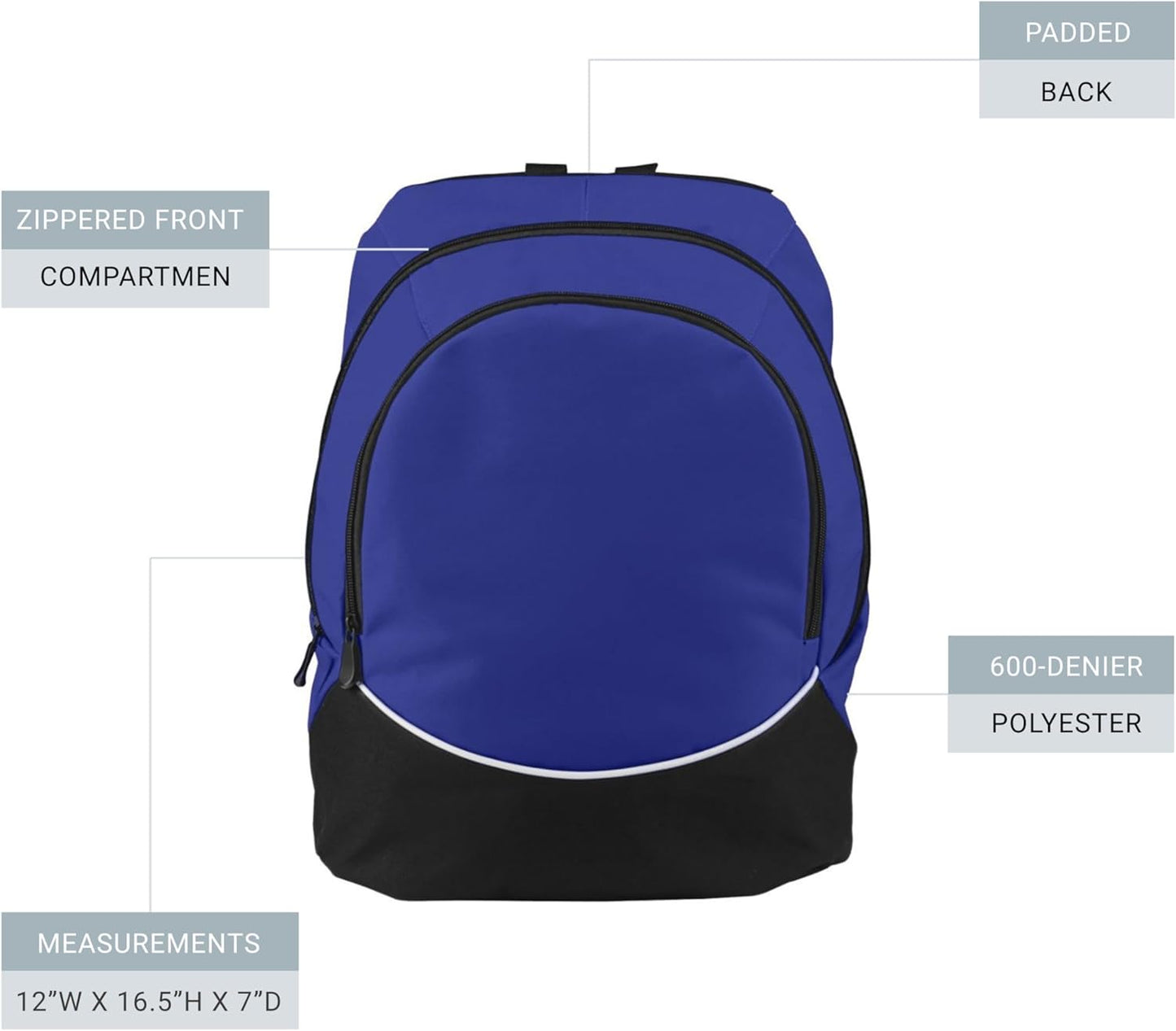Tri-Color Large Backpack for Sports & Travel - Purple/Black/White by Augusta Sportswear