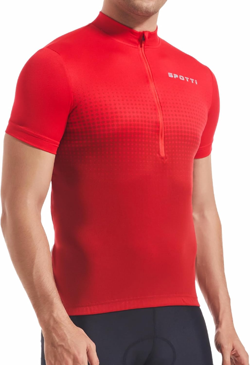 Spotti Men's Cycling Bike Jersey Short Sleeve with 3 Rear Pockets- Moisture Wicking, Breathable, Quick Dry Biking Shirt