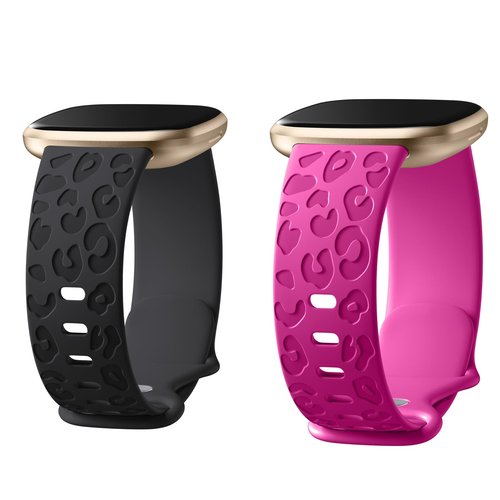 Odbeai Leopard Engraved Bands Compatible with Fitbit Versa 4 Bands for Woman/Versa 3 Bands,for Fitbit Sense 2 Bands/Sense Bands,Cute Fancy Soft Silicone Sport Waterproof Replacement Wristbands Strap