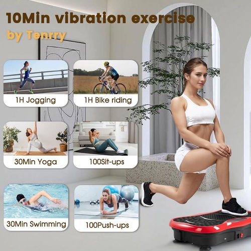 Vibration Plate Exercise Machine for Whole Body Workout - Home Fitness Vibrating Platform with Resistance Bands - Improve Circulation, Muscle Tone & Bone Density - Supports Up to 330 lbs（Red）
