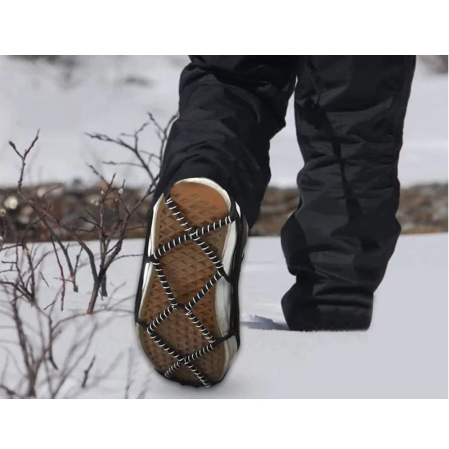 Walk Traction Cleats,Ice Cleats Anti Slip Crampons Rubber Spikes Ice Snow Grippers for Boots and Shoes for Winter Walking on Snow and Ice Climbing Hiking Mountaineering 2PCS for Man and Woman