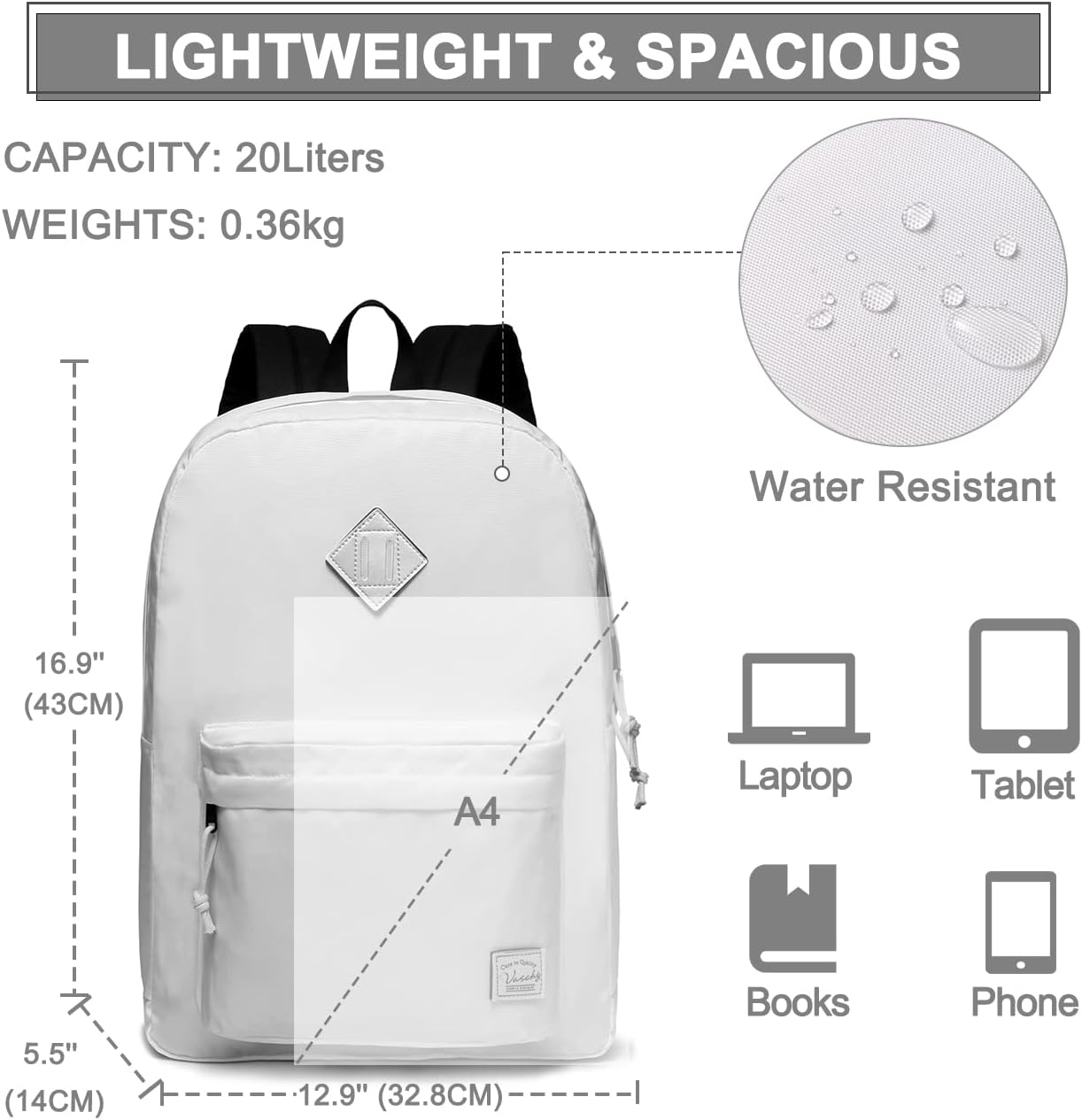 VASCHY Backpacks Handbags, Lavender, M