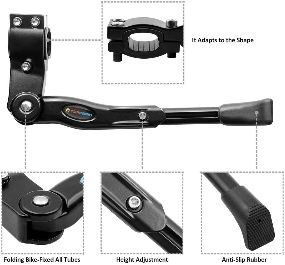 Bike Kickstand Adjustable Aluminium Alloy Bicycle Kickstand Bike Side Kickstand Fit for 22" 24" 26" 28" Mountain Bike Road Bike/BMX/MTB (Black for 22-24-26-27-28 inch bike)