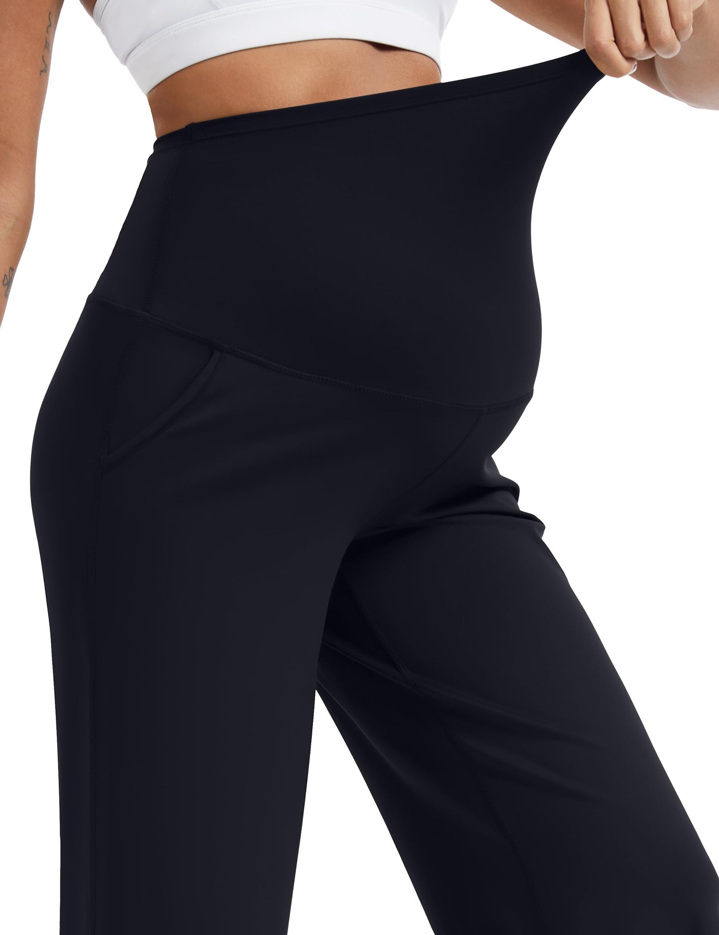 MathCat Womens Maternity Pants Over The Belly Wide Leg Yoga Work Dress Pants Pregnancy Pants Lounge Trousers Stretchy Soft Black
