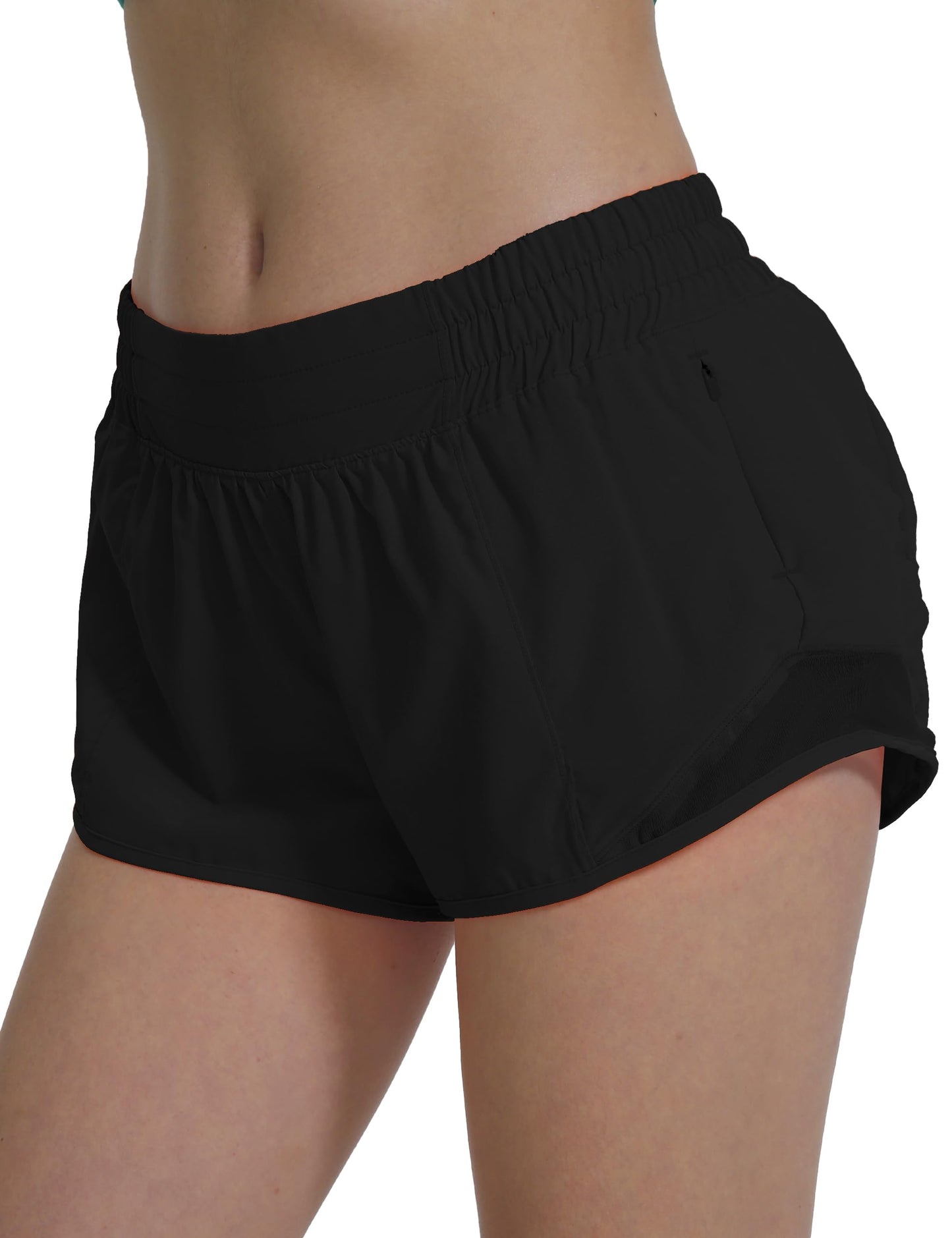 AugIris Athletic Running Shorts for Women with Zipper Pocket Soft Gym Workout Shorts with Mesh Liner Qucky Dry Black S