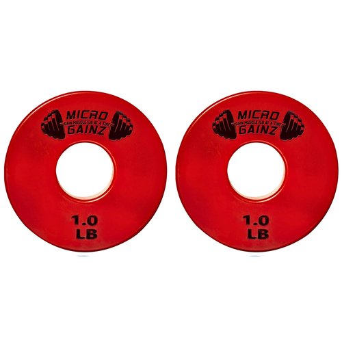 Micro Gainz Standard 1-Inch Center Hole Fractional 2 Pcs Color Weight Plates, Choose (.25LB-1LB) Designed for Standard 1-Inch Dumbbell & Barbell for Strength Training, Made in USA (Red 1LB)