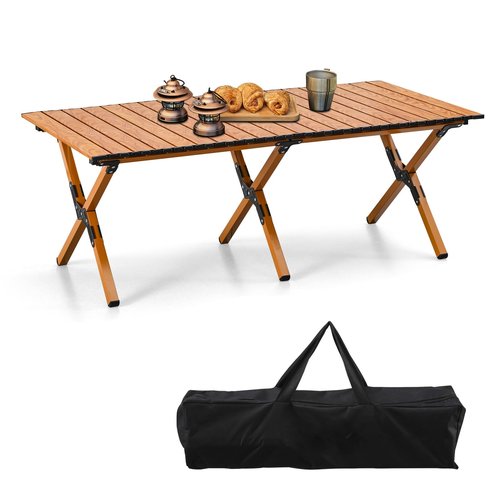 BOOSDEN Portable Folding Camping Table, Outdoor Low Picnic Table, Aluminum Roll-up Camping Table with Carry Bag, Lightweight Foldable Camp Table for Beach,Party, Patio, BBQ, Travel, Backyard