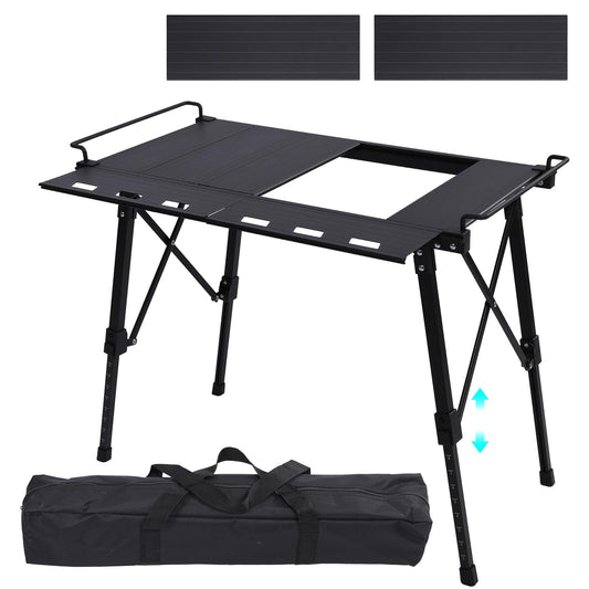 Aircity Folding Camping Table, Portable Folding Aluminum Table with Adjustable Height for BBQ, Camping, Picnic, Beach, Travel, and Outdoor Cooking