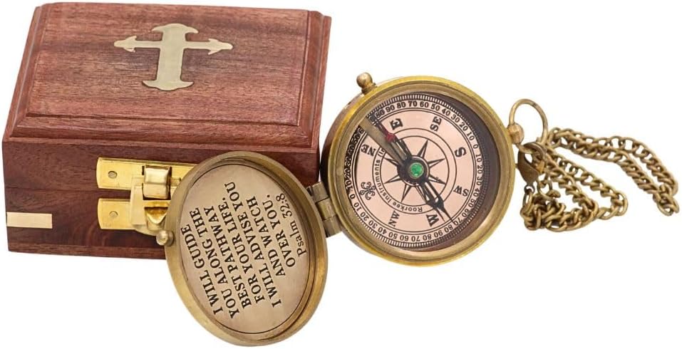 God’s Way Compass, Psalm 32:8, Solid Brass Directional Engraved Compass, Baptism Gifts for Boys Girls, First Communion, Christian Gifts for Men, First Confirmation Gifts for Boys Catholic Gifts