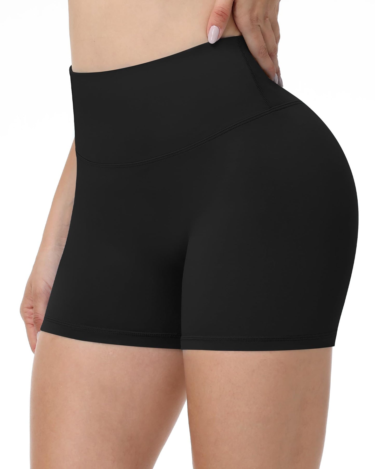 Runhit No Front Seam Biker Shorts for Women - 3'' High Waisted Workout Gym Yoga Volleyball Spandex Booty Shorts with Tummy Control Black Medium