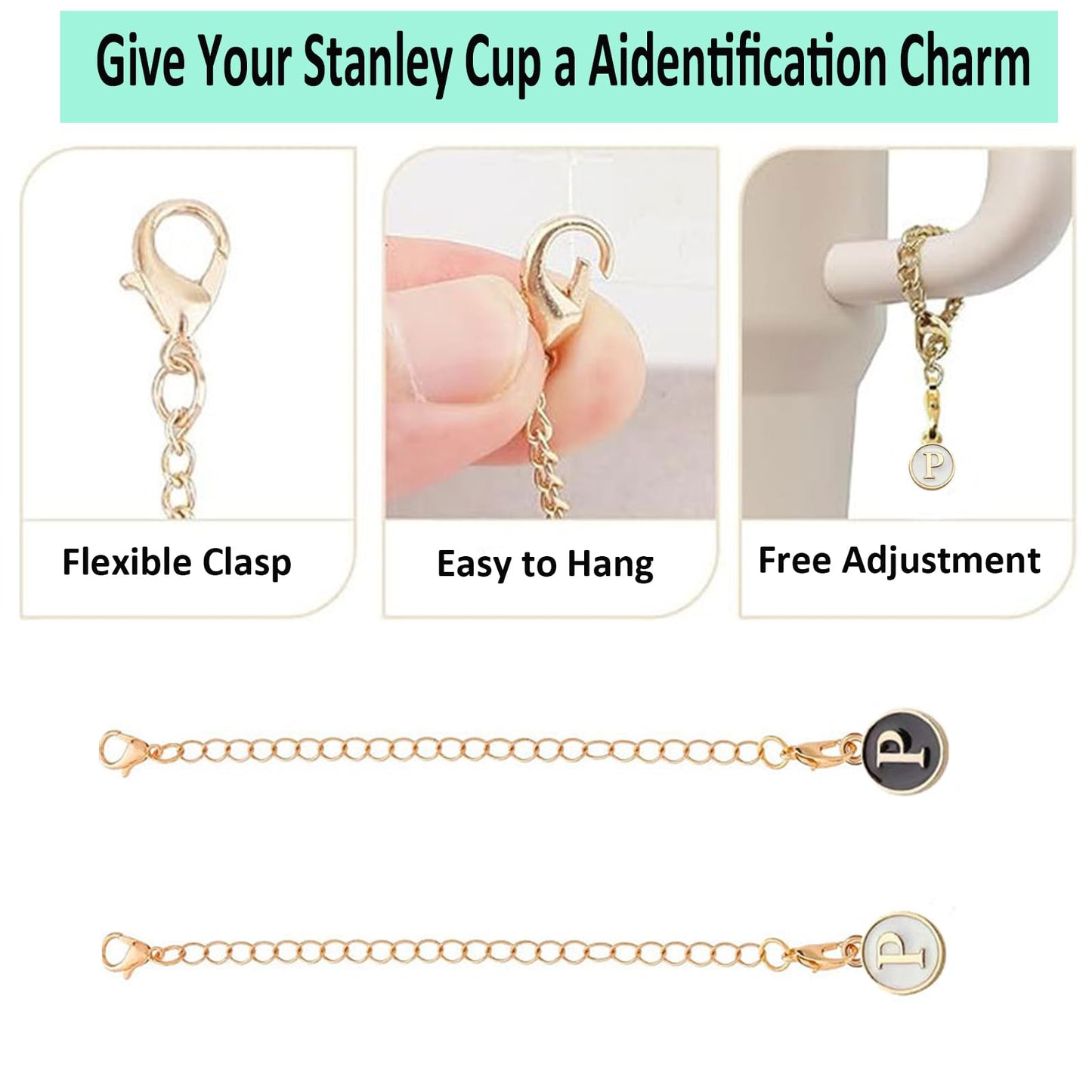 2PCS Straw Cover Cap for Stanley Cup 30&40 Oz 10mm Straw Toppers with 2PCS Initial Personalized Letter Charms for Stanley Tumbler (Letter P)