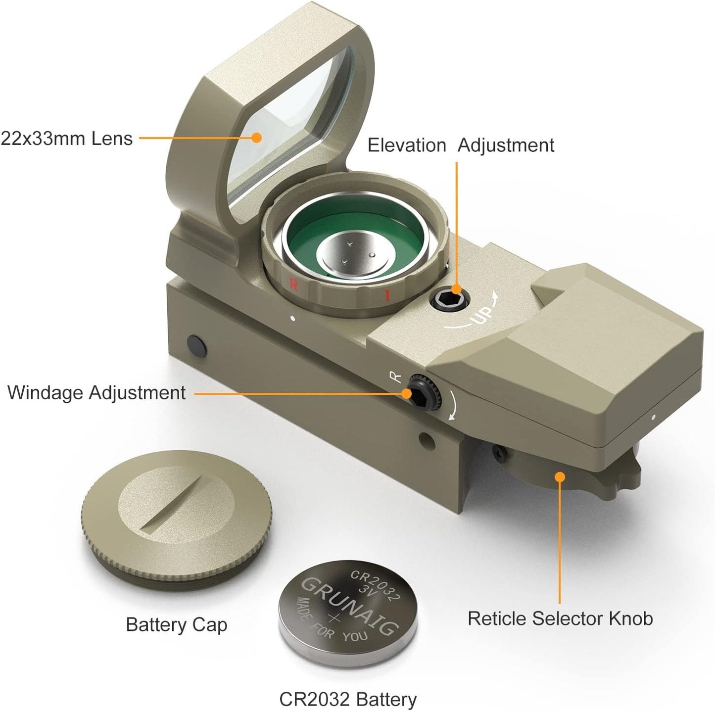 Feyachi Reflex Sight - Adjustable Reticle (4 Styles) Both Red and Green in one Sight!