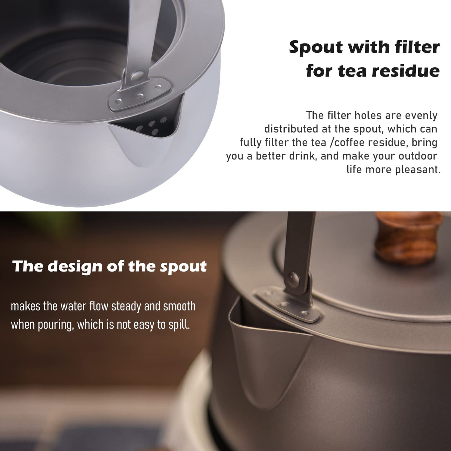 Boundless Voyage Titanium Kettle 800ml/27fl oz Folding Handle Filter Camping Teapot Coffee Pot for Outdoor Boil Water