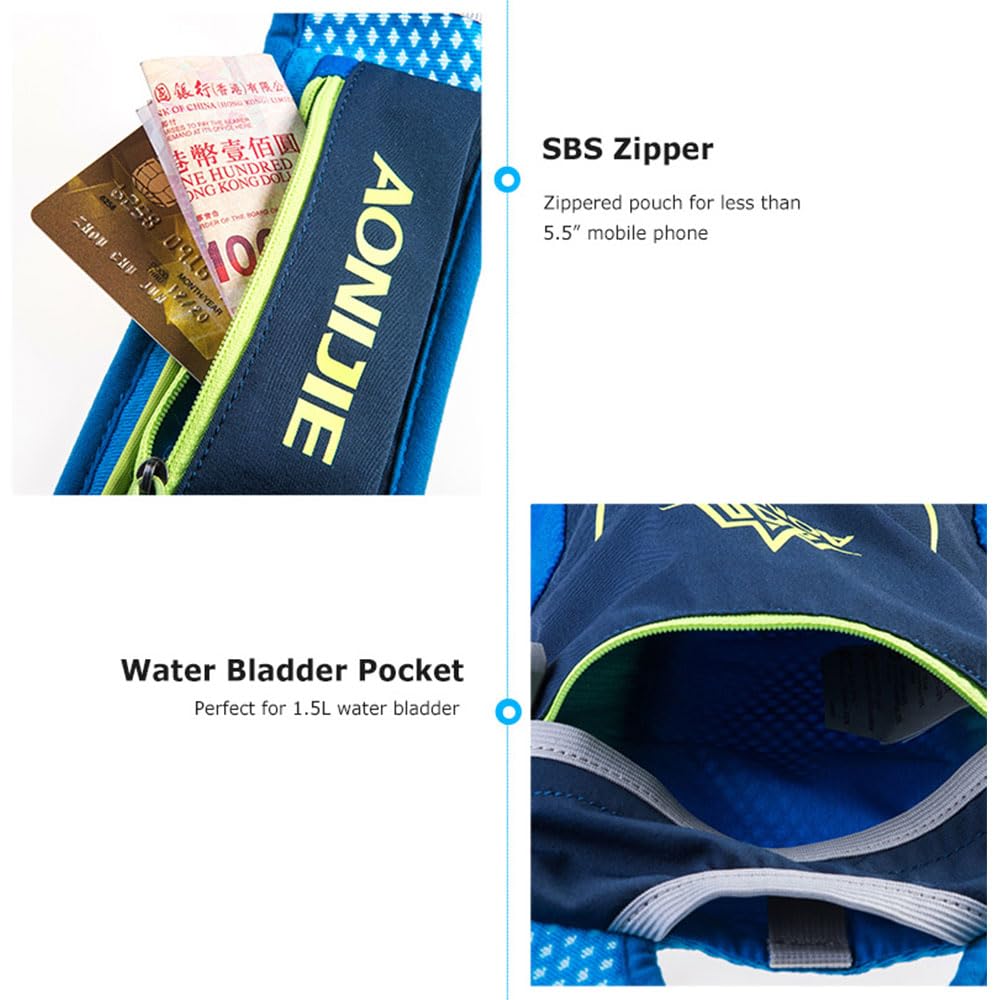 AONIJIE Running Hydration Vest for Women and Men 5.5L Lightweight Trail Runing Hydration Vest Pack Backpack for Running, Cycling, Climbing (Green+1.5L)