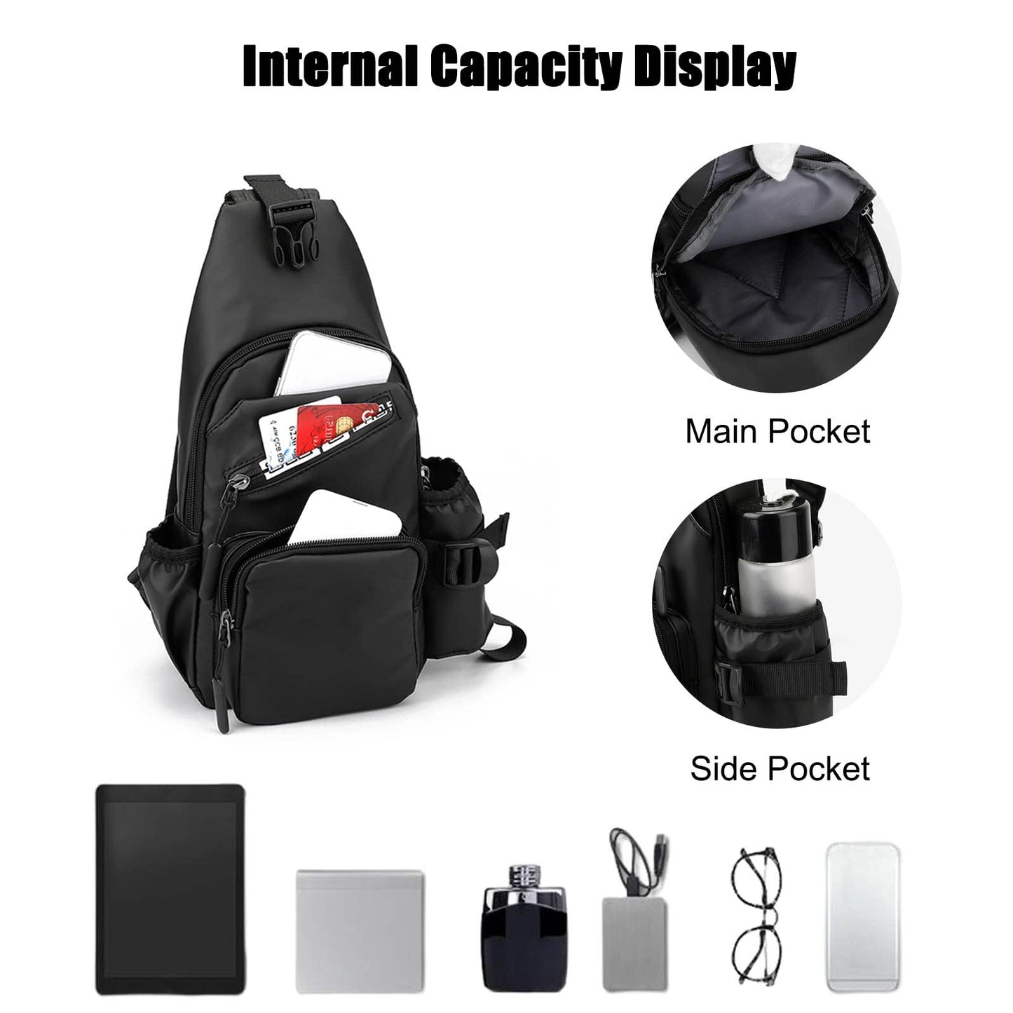FANDARE Sling Bags Chest Shoulder Backpack Men Crossbody Bags Cover Pack Rucksack Crossbody Bag for Travel Hiking Bicycle Sport Gym Daypacks with water bottle holder Waterproof Nylon Blue