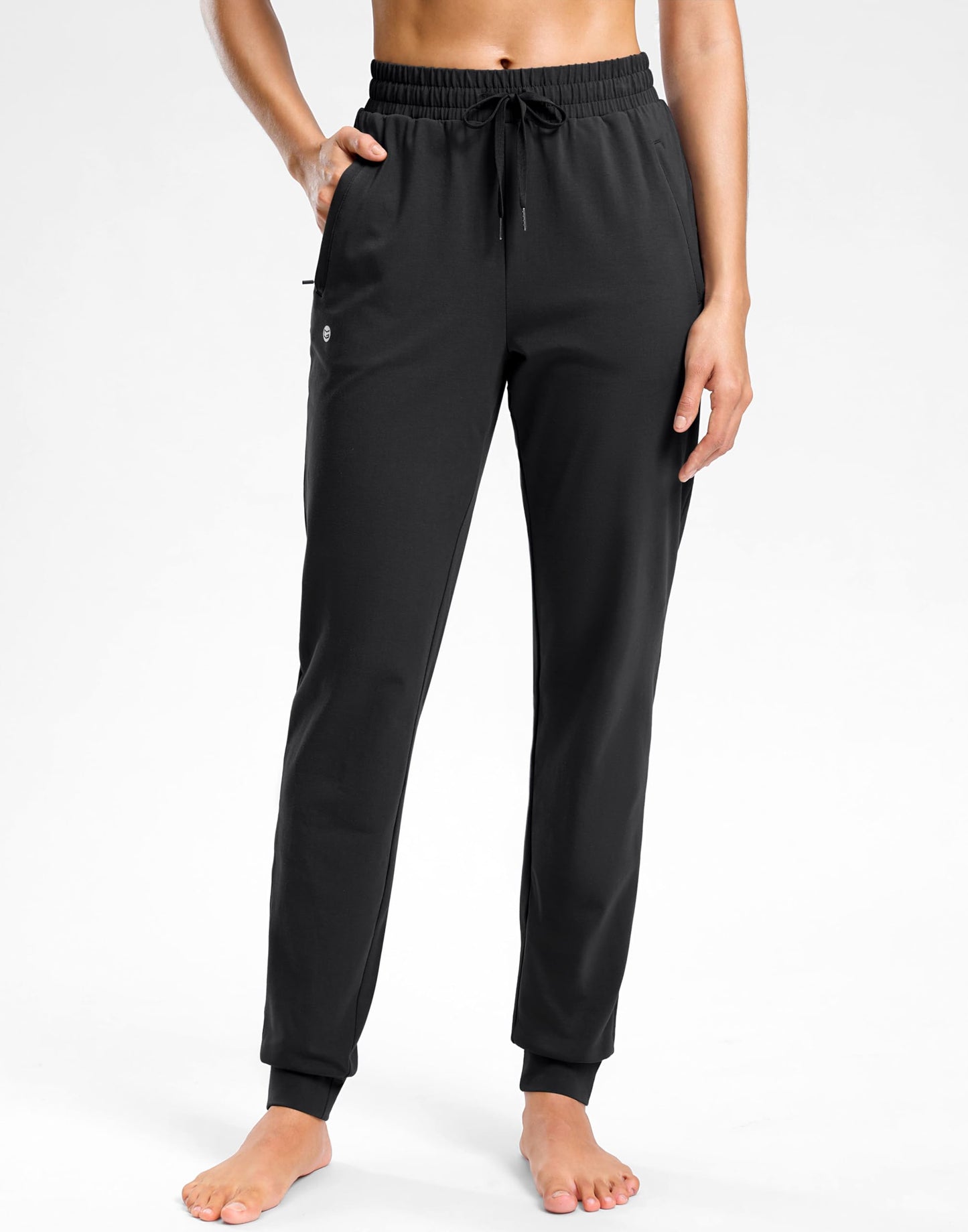 G Gradual Women's 30"/32"/34" Inseam Tall Sweatpants Cotton Joggers with Zipper Pockets Yoga Lounge Athletic Pants for Women(Black,L30_L)