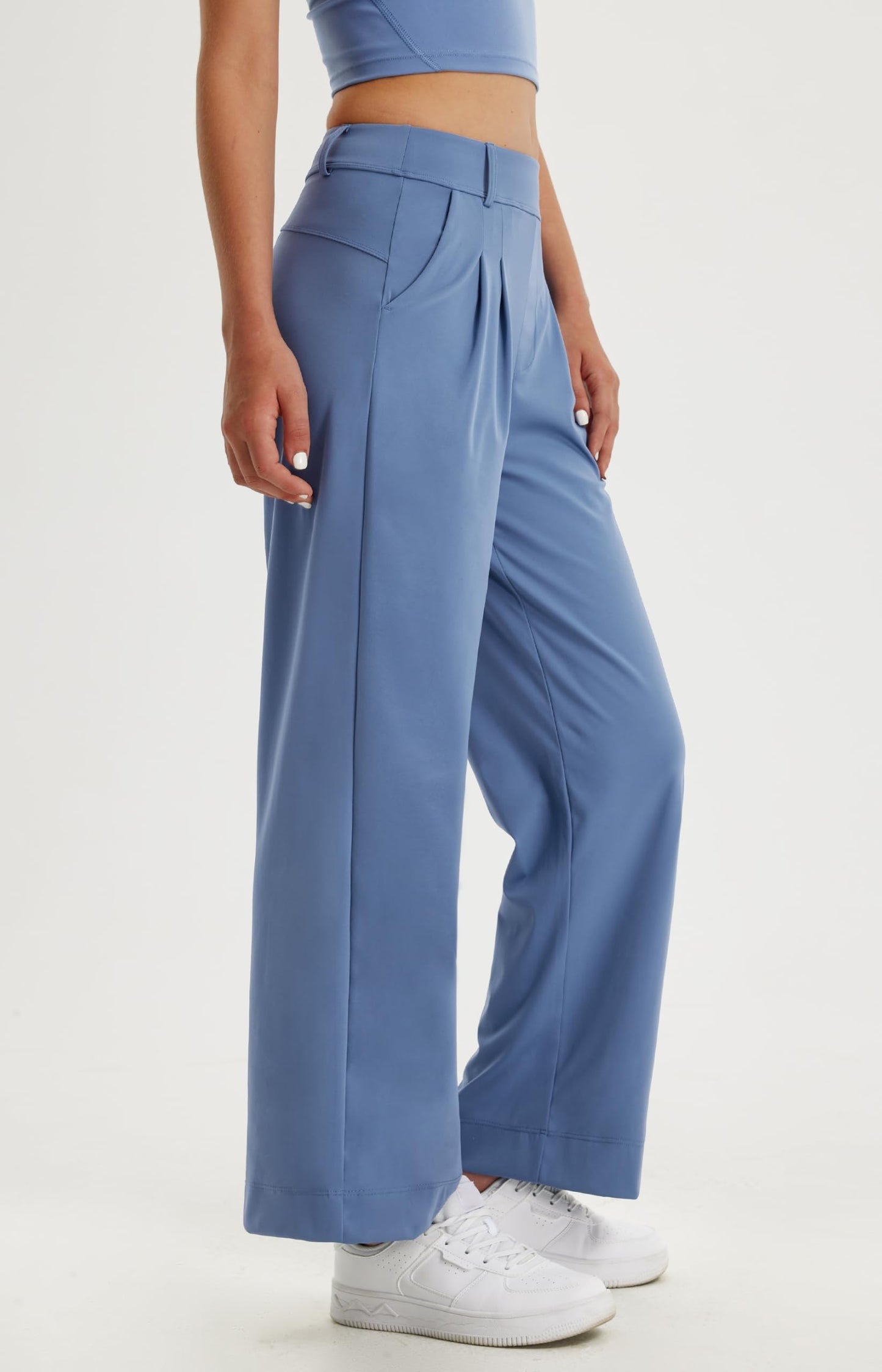 Libin Women's Wide Leg Work Pants 29" High Waisted Stretch Dress Casual Sweatpants Business Office Pants Trousers with Pockets,Dusty Blue,Medium