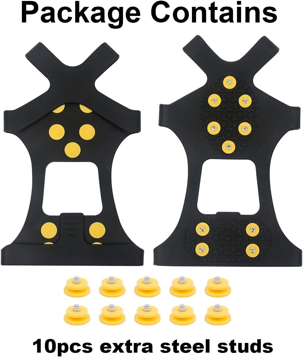 DUNCHATY Ice Cleats for Shoes and Boots, Snow Crampons with 20 Non-Slip Steel Studs, High Traction, Performs to -45C, Universal Sizes (M, L, XL) for Snow Walking, Ice Fishing, Hiking